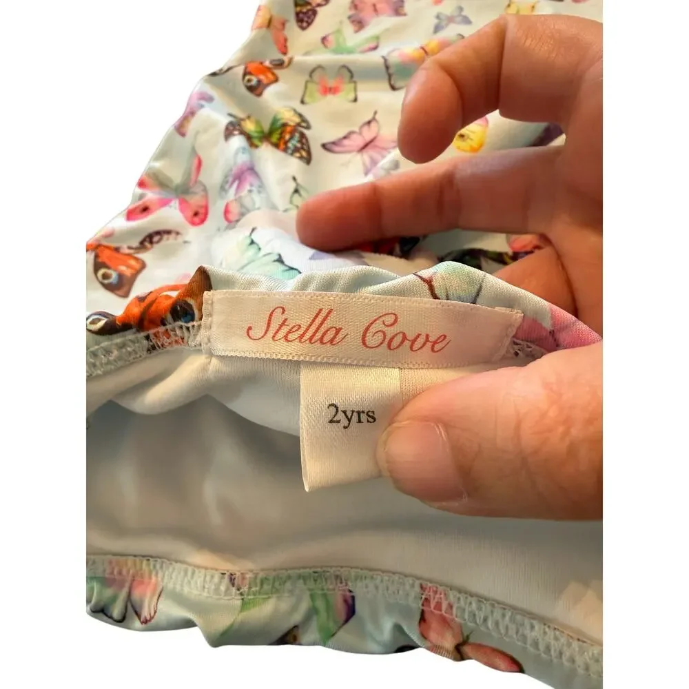 Stella Cove Girls Ice Blue Butterflies Print Off Shoulder Swimsuit Size 2 Year
